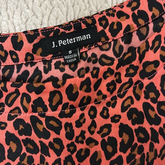 Women’s J Peterman Blouse Shirt Top Silk Feel Animal Print Pink Brown Black Sz8 - Picture 2 of 5